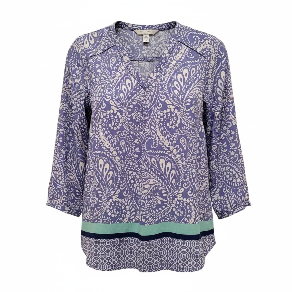 St. Johns Bay V-neck Pullover -S - Periwinkle Mint Lightweight 3/4 Sleeve